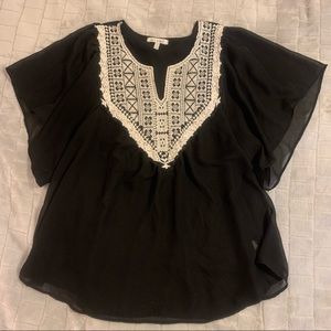 Miami  | Boho Flutter Sleeve Black Sheer Blouse